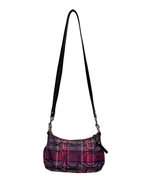 COACH（コーチ）COACH (コーチ) チェックデザイン2WAYバッグ ブラック×ピンクの古着・服飾アイテム