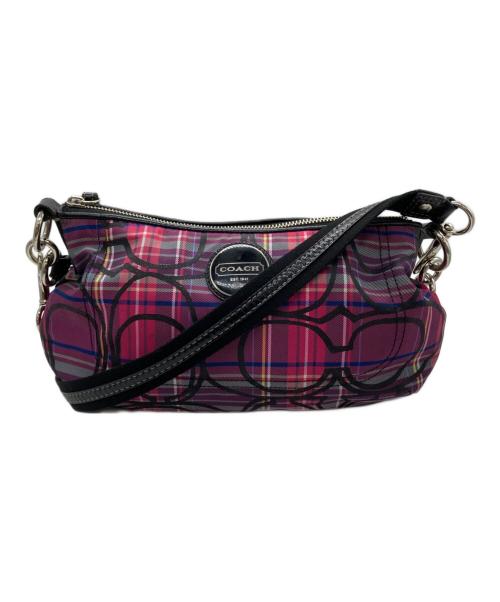 COACH（コーチ）COACH (コーチ) チェックデザイン2WAYバッグ ブラック×ピンクの古着・服飾アイテム