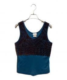 DRIES VAN NOTEN（ドリスヴァンノッテン）の古着「ライカ期ベロア切替ノースリーブカットソー」｜ネイビー