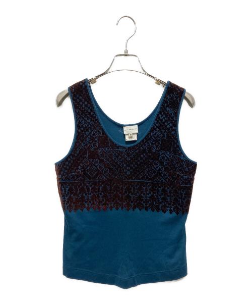 DRIES VAN NOTEN（ドリスヴァンノッテン）DRIES VAN NOTEN (ドリスヴァンノッテン) ライカ期ベロア切替ノースリーブカットソー ネイビー サイズ:Mの古着・服飾アイテム