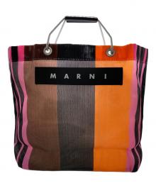 MARNI（マルニ）の古着「フラワーカフェストライプトートバッグ」｜ブラック×オレンジ