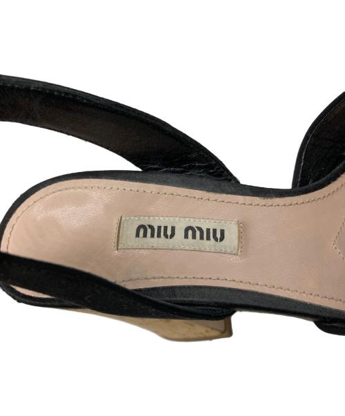 MIU MIU（ミュウミュウ）MIU MIU (ミュウミュウ) ウェッジソールリボンサンダル ブラック サイズ:36の古着・服飾アイテム