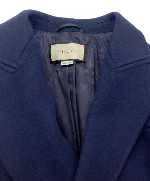 GUCCI（グッチ）GUCCI (グッチ) 19AW ソフトメルトン 金ボタン ダブルブレスト フレアスリーブコート ネイビー サイズ:38の古着・服飾アイテム