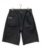 derschutzeデルシュッツ）の古着「Koi Fish V2 Jorts Raw Black / 鯉刺繍デニムハーフパンツ」｜ブラック