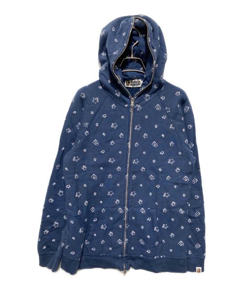 A BATHING APE（アベイシングエイプ）A BATHING APE (アベイシングエイプ) 00s刺繍星柄ダブルジップパーカー ネイビー サイズ:Lの古着・服飾アイテム