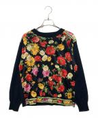 LEONARD FASHIONレオナールファッション）の古着「フラワープリント切替ニット」｜ブラック