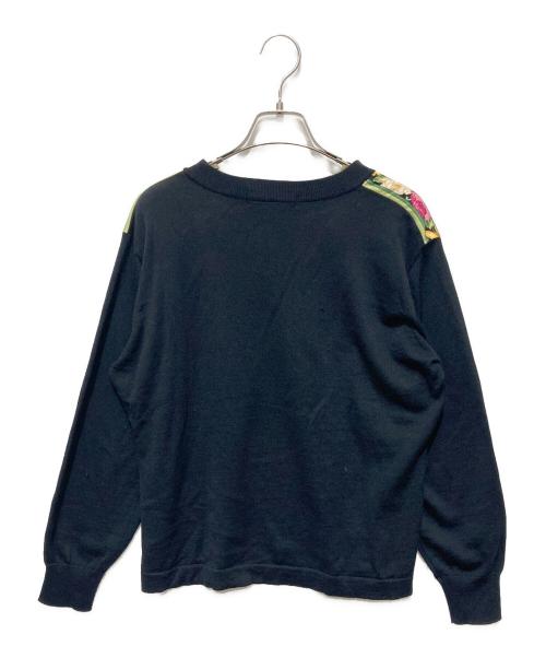 LEONARD FASHION（レオナールファッション）LEONARD FASHION (レオナールファッション) フラワープリント切替ニット ブラック サイズ:Lの古着・服飾アイテム