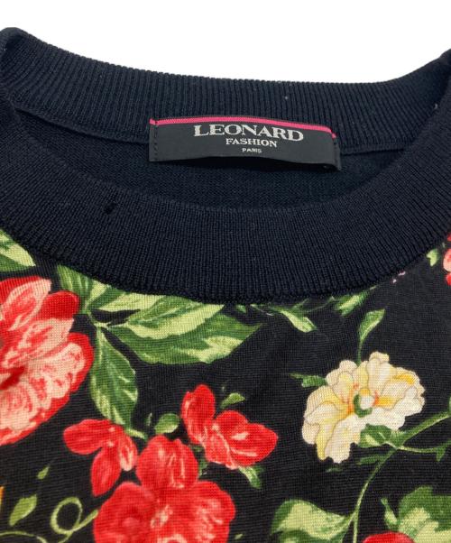 LEONARD FASHION（レオナールファッション）LEONARD FASHION (レオナールファッション) フラワープリント切替ニット ブラック サイズ:Lの古着・服飾アイテム