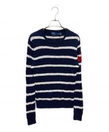 POLO RALPH LAUREN（ポロ・ラルフローレン）の古着「マリン ケーブルニット」｜ホワイト×ネイビー