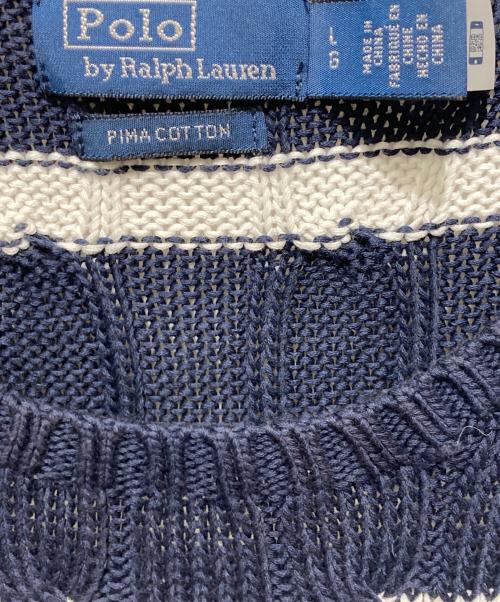 POLO RALPH LAUREN（ポロ・ラルフローレン）POLO RALPH LAUREN (ポロ・ラルフローレン) マリン ケーブルニット ホワイト×ネイビー サイズ:Lの古着・服飾アイテム