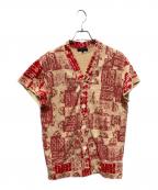 COMME des GARCONS HOMME PLUSコムデギャルソンオムプリュス）の古着「MY WAY 期07AWブロックプリントノースリーブスウェットカーディガン」｜レッド×ベージュ