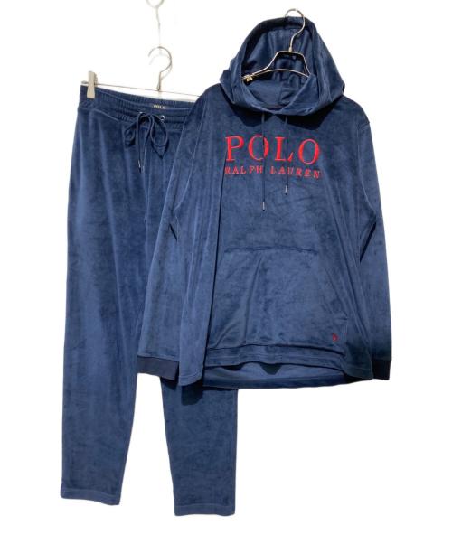 POLO RALPH LAUREN（ポロ・ラルフローレン）POLO RALPH LAUREN (ポロ・ラルフローレン) ベロアロゴ刺繍スリープウェアセットアップ ブルー サイズ:Ｍの古着・服飾アイテム