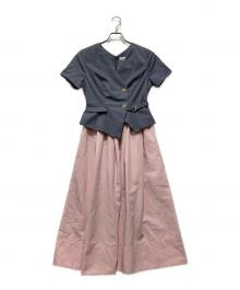 HER LIP TO（ハーリップトゥ）の古着「Asymmetrical Belted Docking Dress / アシメトリカルベルテッドドッキングワンピース」｜グレー
