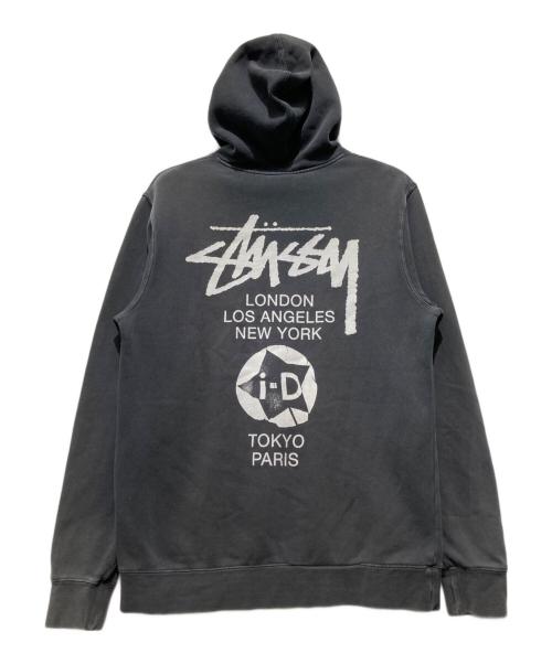 stussy（ステューシー）stussy (ステューシー) i-D (アイディー) 折れクラウンIDプリントパーカー ブラック サイズ:Mの古着・服飾アイテム