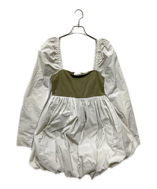 GANNI（ガニー）Ganni (ガニー) バイカラーボリュームブラウス アイボリー×グリーン サイズ:36の古着・服飾アイテム