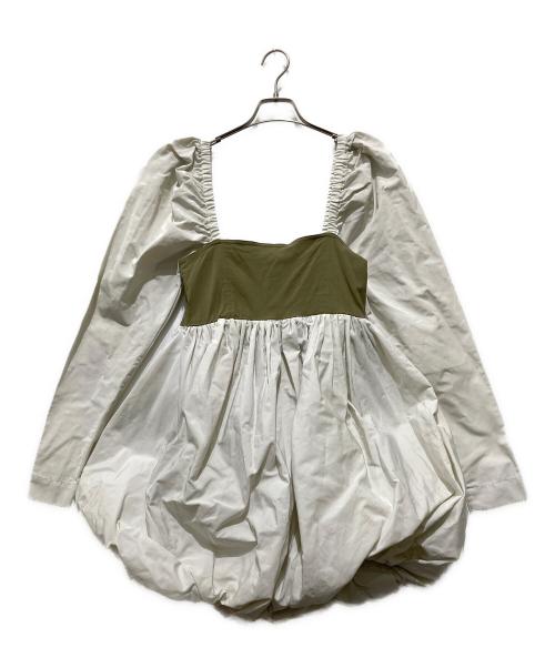 GANNI（ガニー）Ganni (ガニー) バイカラーボリュームブラウス アイボリー×グリーン サイズ:36の古着・服飾アイテム