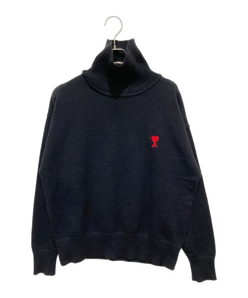 AMI Alexandre Mattiussi（アミアレクサンドルマテュッシ）AMI Alexandre Mattiussi (アミアレクサンドルマテュッシ) ハートAロゴ入りタートルネックニット ブラック サイズ:Sの古着・服飾アイテム