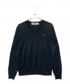 PLAY COMME des GARCONSプレイコムデギャルソン）の古着「ハート刺繍Vネックニット」｜ブラック