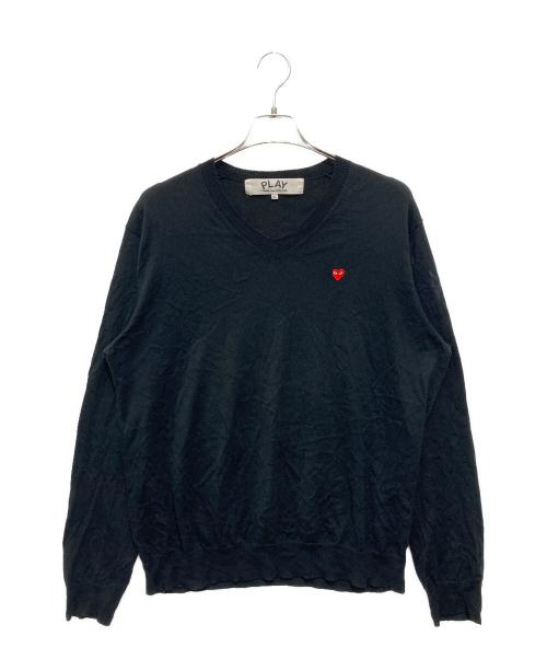 PLAY COMME des GARCONS（プレイコムデギャルソン）PLAY COMME des GARCONS (プレイコムデギャルソン) ハート刺繍Vネックニット ブラック サイズ:XLの古着・服飾アイテム
