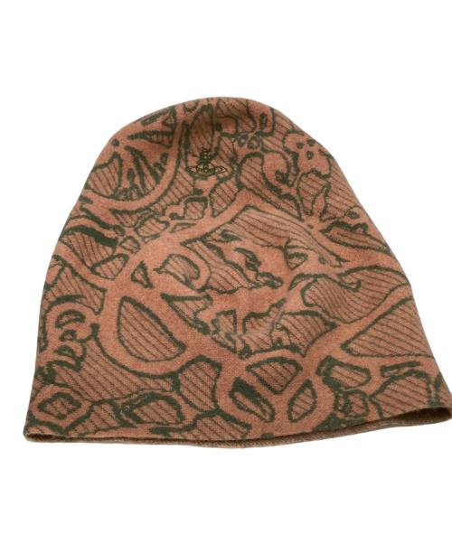 Vivienne Westwood（ヴィヴィアンウエストウッド）Vivienne Westwood (ヴィヴィアンウエストウッド) 総柄ニットキャップ グリーン×ベージュ サイズ:OneSizeの古着・服飾アイテム