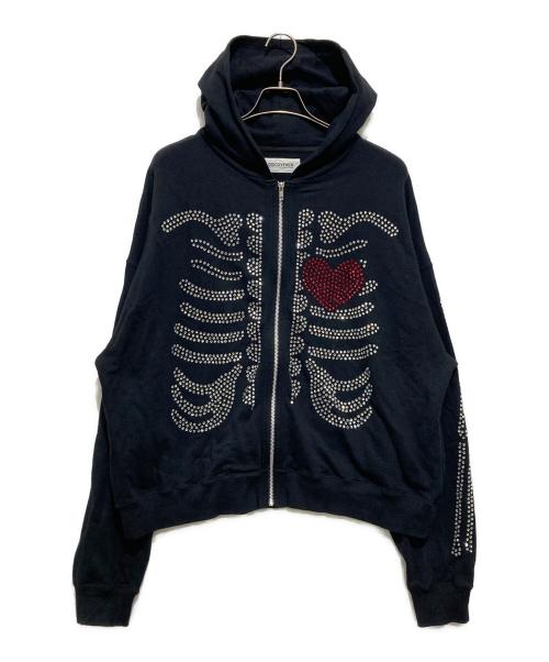 DISCOVERED（ディスカバード）DISCOVERED (ディスカバード) HOTFIX BONE&HEART PARKA / ラインストーンジップパーカー ブラック サイズ:3の古着・服飾アイテム