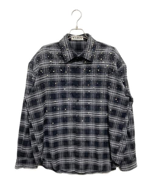 VYBES（ヴァイブス）VYBES (ヴァイブス) パワーショルダーストーンチェックシャツ グレー サイズ:不明の古着・服飾アイテム