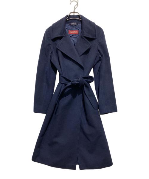 Max Mara Studio（マックスマーラ ストゥディオ）MAX MARA STUDIO (マックスマーラ ストゥディオ) ベルト付ヴァージンウールコート ネイビー サイズ:36の古着・服飾アイテム