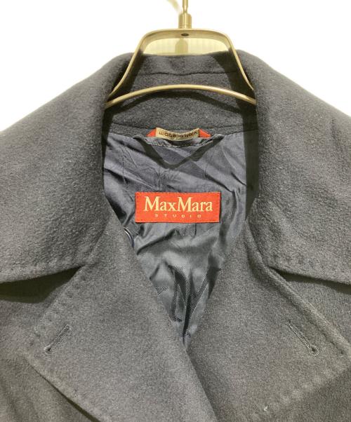 Max Mara Studio（マックスマーラ ストゥディオ）MAX MARA STUDIO (マックスマーラ ストゥディオ) ベルト付ヴァージンウールコート ネイビー サイズ:36の古着・服飾アイテム