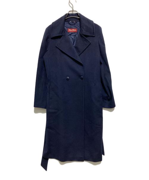 Max Mara Studio（マックスマーラ ストゥディオ）MAX MARA STUDIO (マックスマーラ ストゥディオ) ベルト付ヴァージンウールコート ネイビー サイズ:36の古着・服飾アイテム