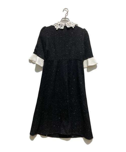 LeJa（レジャ）LEJA (レジャ) 花柄レースカラースパンコールAラインワンピースオケージョンドレス ブラック サイズ:Lの古着・服飾アイテム