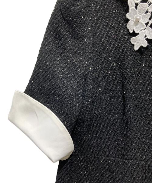 LeJa（レジャ）LEJA (レジャ) 花柄レースカラースパンコールAラインワンピースオケージョンドレス ブラック サイズ:Lの古着・服飾アイテム