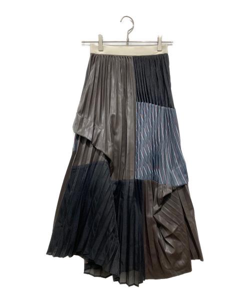 UN3D.（アンスリード）UN3D. (アンスリード) PATCH WORK PLEATS SK/スカート ブラック×ブラウン サイズ:36の古着・服飾アイテム