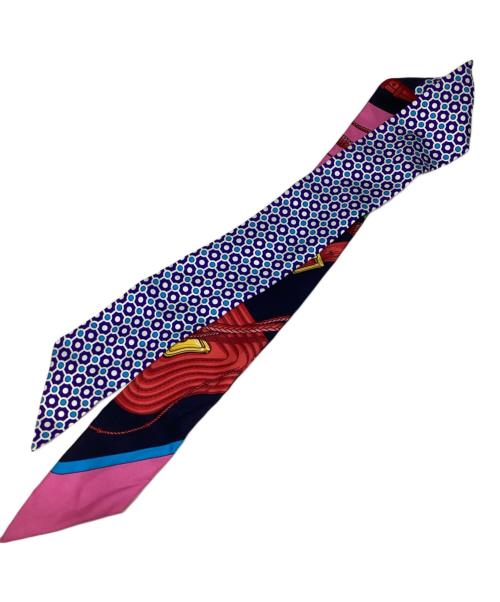 HERMES（エルメス）HERMES (エルメス) コリエドシアン・リミックスツイリースカーフ ピンク×ブルーの古着・服飾アイテム