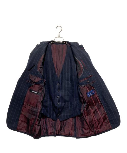 AZZURRO（アズーロ）AZZURRO (アズーロ) Ermenegildo Zegna (エルメネジルド・ゼニア) 3ピースストライプスーツ ネイビー サイズ:44の古着・服飾アイテム