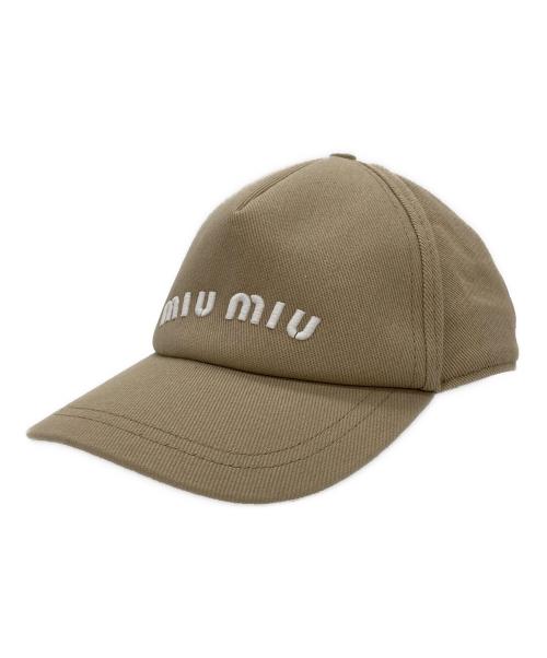 MIU MIU（ミュウミュウ）MIU MIU (ミュウミュウ) ドリル ベースボールキャップ ブラウン サイズ:Mの古着・服飾アイテム