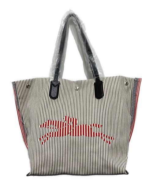 LONGCHAMP（ロンシャン）LONGCHAMP (ロンシャン) ロゾ エッセンシャル レイエ ストライプトートバッグ ホワイトの古着・服飾アイテム