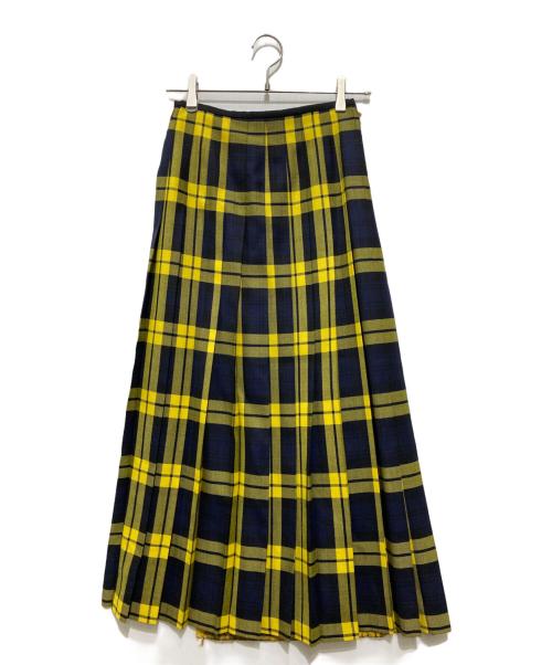 O'NEIL OF DUBLIN（オニール オブ ダブリン）O'NEIL OF DUBLIN (オニール オブ ダブリン) シャギーチェック切替ラップスカート イエロー×ネイビー サイズ:36の古着・服飾アイテム