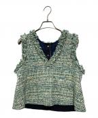 TOMORROW LAND collectionトゥモローランドコレクション）の古着「ヴェールファンシーツイード フリンジフロンタブルジレ」｜グリーン