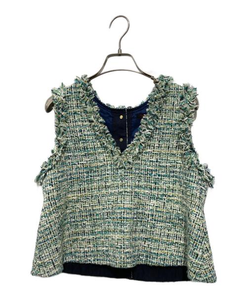 TOMORROW LAND collection（トゥモローランドコレクション）TOMORROW LAND collection (トゥモローランドコレクション) ヴェールファンシーツイード フリンジフロンタブルジレ グリーン サイズ:36の古着・服飾アイテム