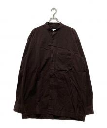 ISSEY MIYAKE（イッセイミヤケ）の古着「スリット前立てデザイン バンドカラーシャツ」｜ブラウン