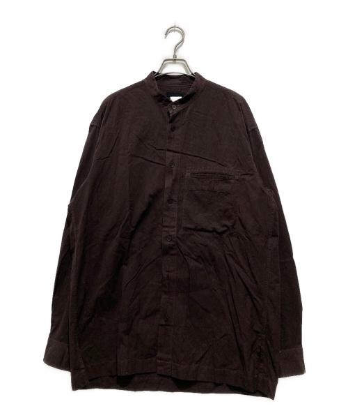 ISSEY MIYAKE（イッセイミヤケ）ISSEY MIYAKE (イッセイミヤケ) スリット前立てデザイン バンドカラーシャツ ブラウン サイズ:3の古着・服飾アイテム