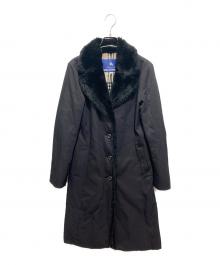 BURBERRY BLUE LABEL（バーバリー ブルー レーベル）の古着「裏ノバチェック襟ボアコート」｜ブラック