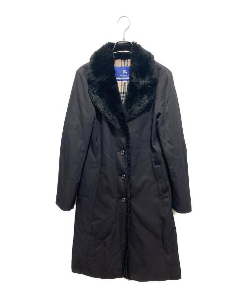 BURBERRY BLUE LABEL（バーバリー ブルー レーベル）BURBERRY BLUE LABEL (バーバリー ブルー レーベル) 裏ノバチェック襟ボアコート ブラック サイズ:38の古着・服飾アイテム