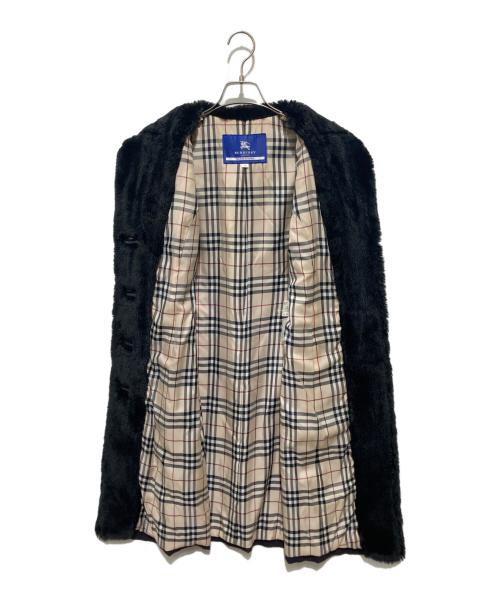 BURBERRY BLUE LABEL（バーバリー ブルー レーベル）BURBERRY BLUE LABEL (バーバリー ブルー レーベル) 裏ノバチェック襟ボアコート ブラック サイズ:38の古着・服飾アイテム