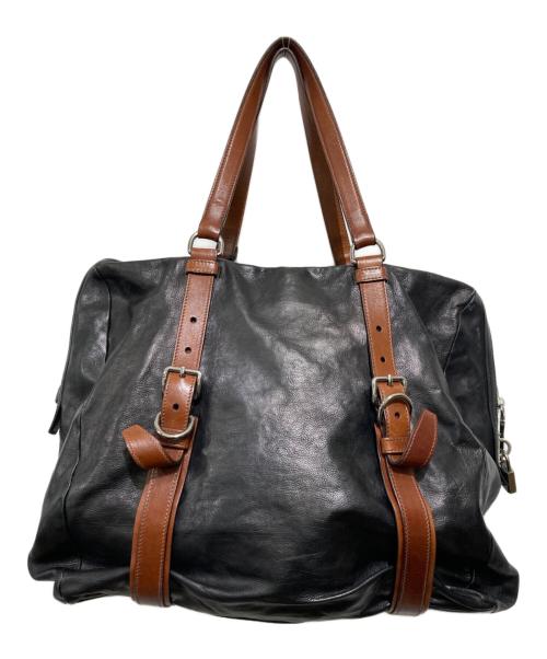PRADA（プラダ）PRADA (プラダ) レザートートバッグ ブラック×ブラウン（NERO/TEAK）の古着・服飾アイテム