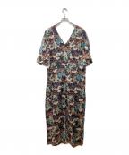 BACCAバッカ）の古着「シルクツイル フラワープリントカフタンワンピース」｜ブラウン×ベージュ