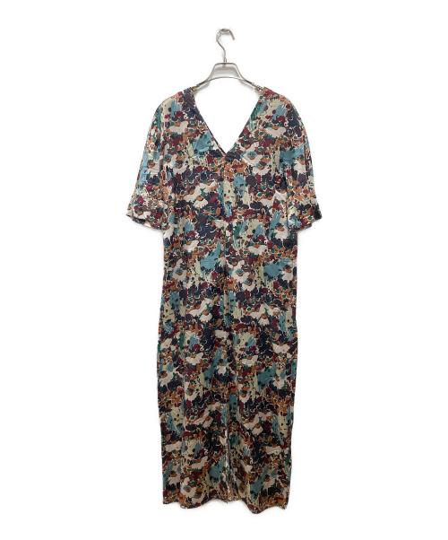 BACCA（バッカ）BACCA (バッカ) シルクツイル フラワープリントカフタンワンピース ブラウン×ベージュ サイズ:Sの古着・服飾アイテム