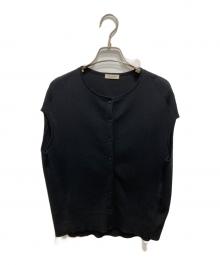 DES PRES（デ プレ）の古着「コットンアセテート クルーネックカーディガン」｜ブラック