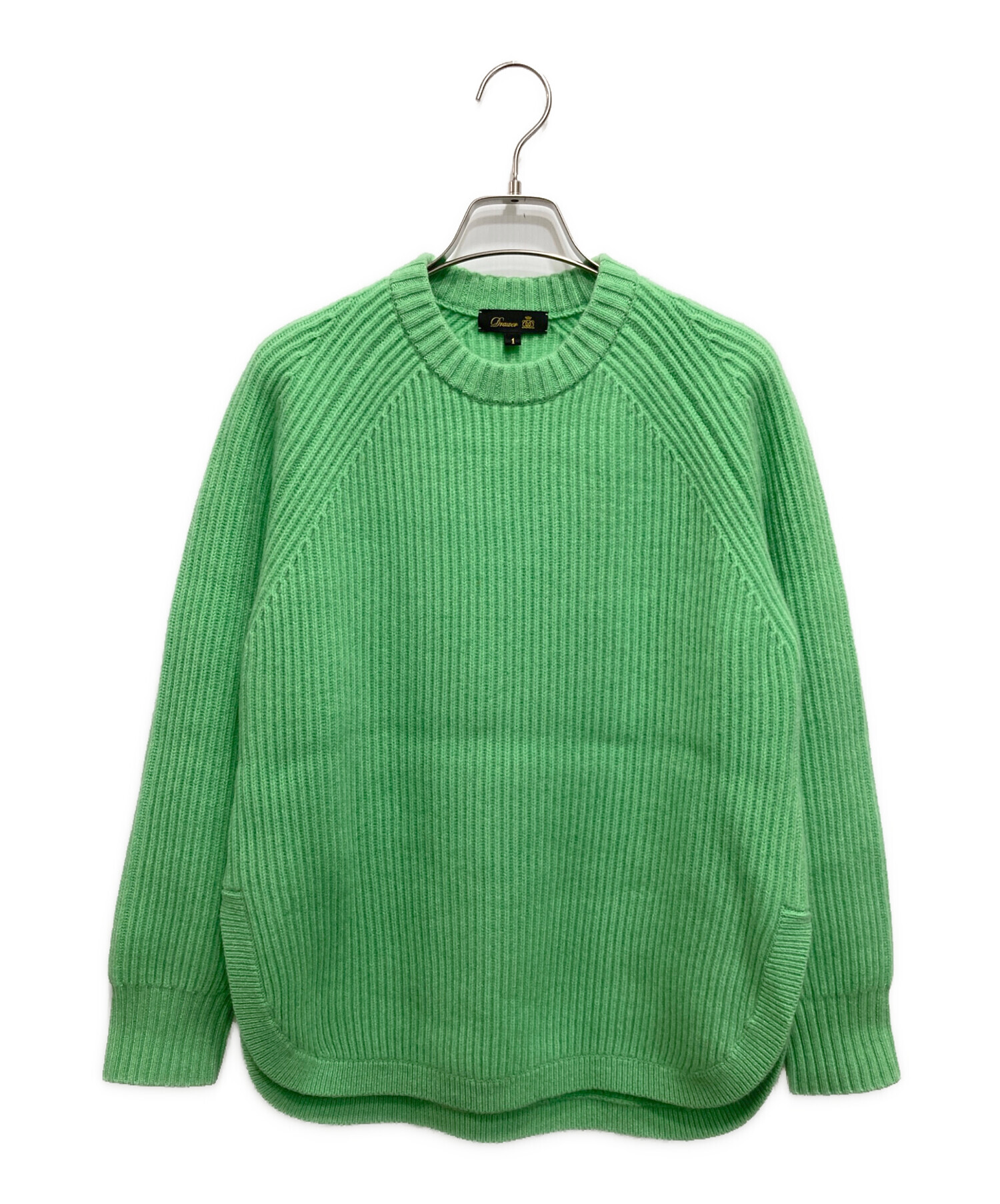 ドゥロワー　5Gウールカシミヤ畔編みクルーネックニット　グリーン　定価10万 DRAWER (ドゥロワー) 5Gウールカシミヤ畔編みクルーネックニット