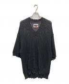 MAISON SPECIALメゾンスペシャル）の古着「ストローヤーンプライムオーバーダメージメッシュニットVネックTシャツ」｜ブラック